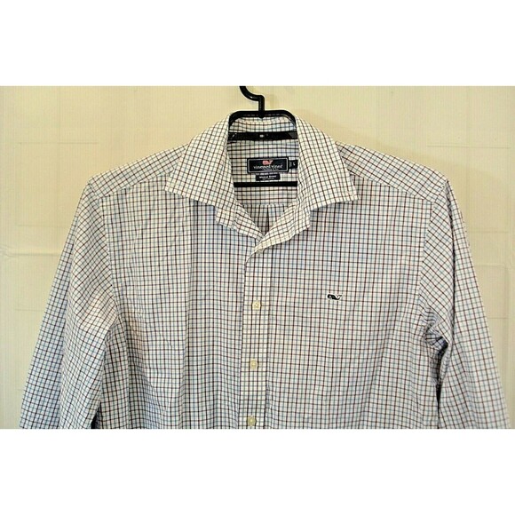 Vineyard Vines Whale Shirt Checkered Plaid Button Front Mens Size L - Picture 2 of 5